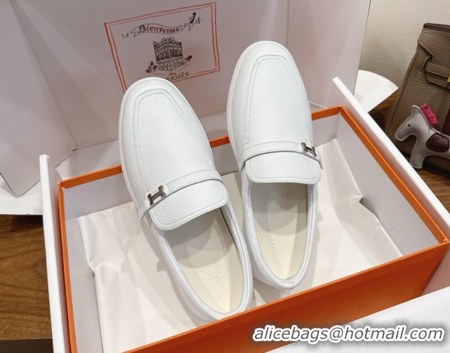 Purchase Hermes Like Loafers in Grained Calfskin White 2025 H082009 0820096