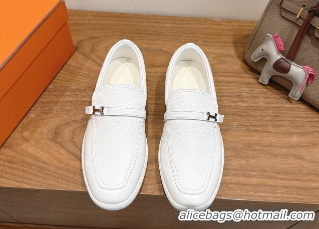 Purchase Hermes Like Loafers in Grained Calfskin White 2025 H082009 0820096