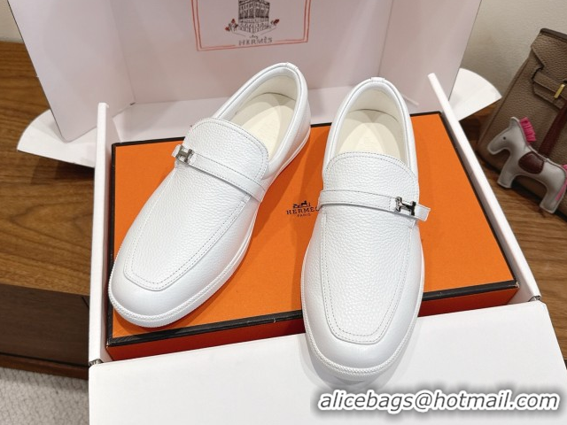 Purchase Hermes Like Loafers in Grained Calfskin White 2025 H082009 0820096