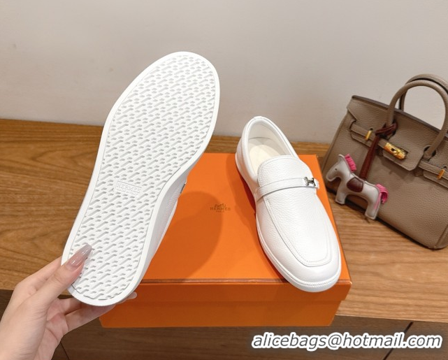 Purchase Hermes Like Loafers in Grained Calfskin White 2025 H082009 0820096