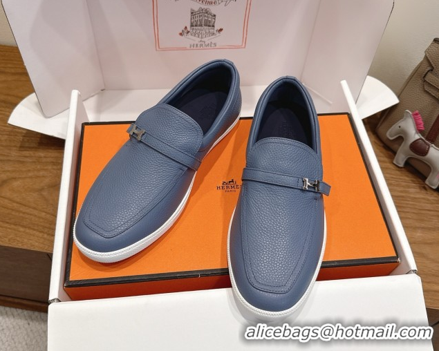 Top Grade Hermes Like Loafers in Grained Calfskin Dusty Blue 2025 H082009 0820097