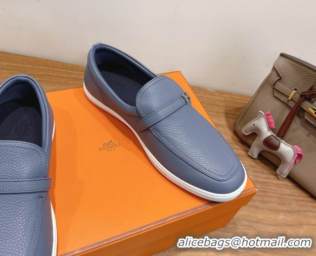 Top Grade Hermes Like Loafers in Grained Calfskin Dusty Blue 2025 H082009 0820097