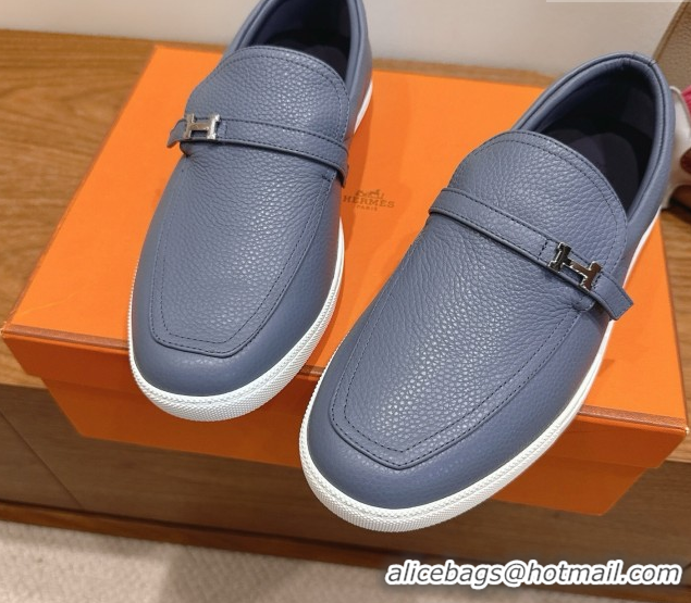 Top Grade Hermes Like Loafers in Grained Calfskin Dusty Blue 2025 H082009 0820097