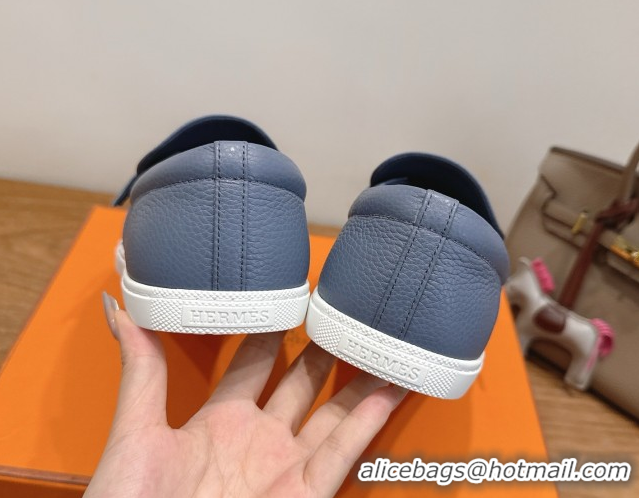 Top Grade Hermes Like Loafers in Grained Calfskin Dusty Blue 2025 H082009 0820097