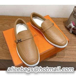 Durable Hermes Like Loafers in Grained Calfskin Beige 2025 H082009 0820099