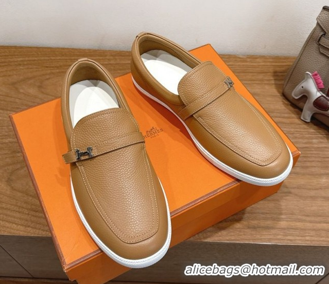 Durable Hermes Like Loafers in Grained Calfskin Beige 2025 H082009 0820099