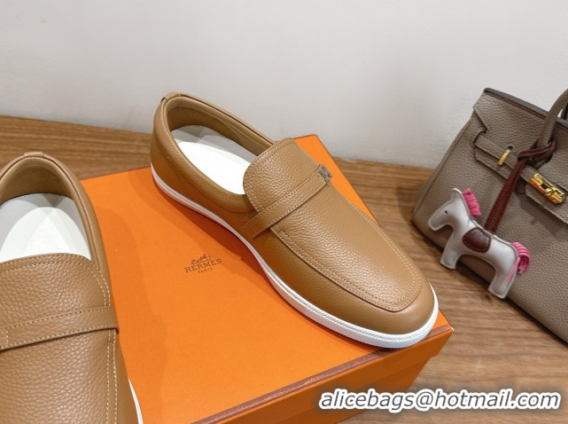 Durable Hermes Like Loafers in Grained Calfskin Beige 2025 H082009 0820099