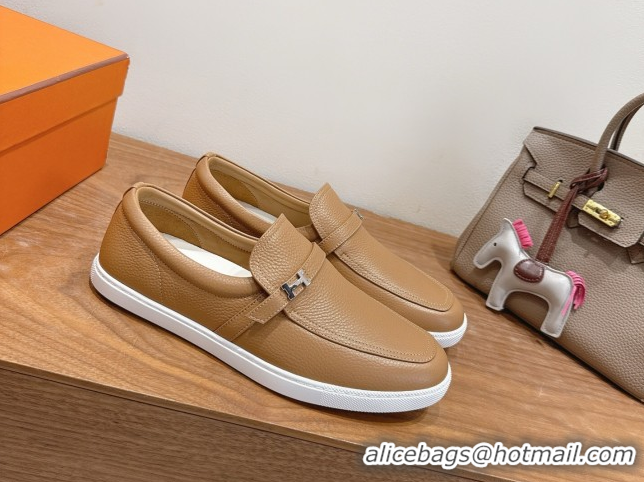 Durable Hermes Like Loafers in Grained Calfskin Beige 2025 H082009 0820099