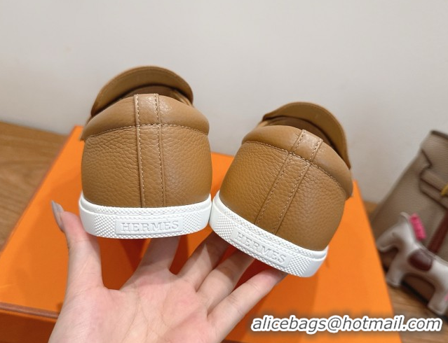 Durable Hermes Like Loafers in Grained Calfskin Beige 2025 H082009 0820099