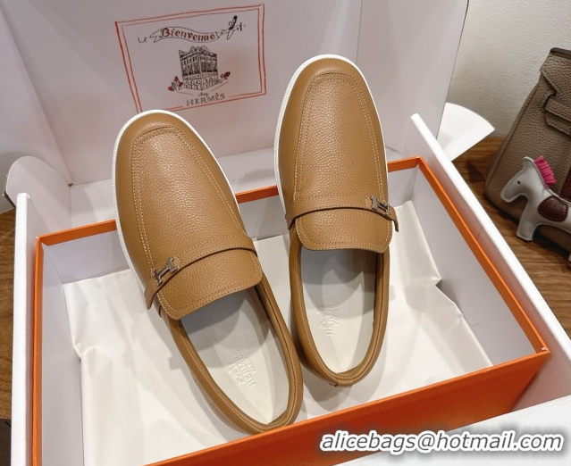 Durable Hermes Like Loafers in Grained Calfskin Beige 2025 H082009 0820099