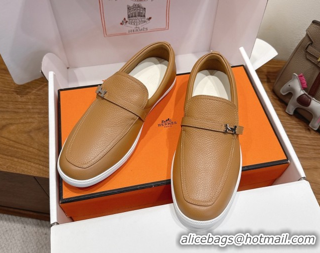 Durable Hermes Like Loafers in Grained Calfskin Beige 2025 H082009 0820099