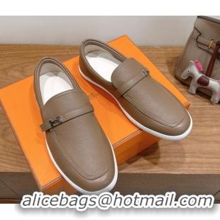 Unique Style Hermes Like Loafers in Grained Calfskin Grey 2025 H082009 0820100