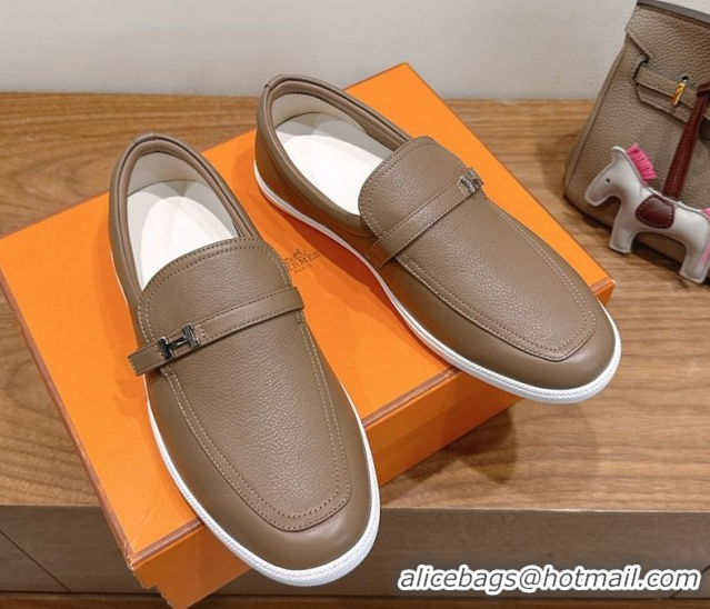 Unique Style Hermes Like Loafers in Grained Calfskin Grey 2025 H082009 0820100