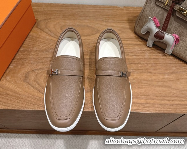 Unique Style Hermes Like Loafers in Grained Calfskin Grey 2025 H082009 0820100