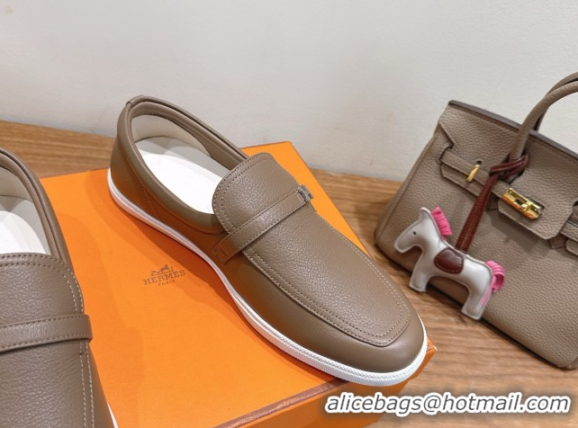 Unique Style Hermes Like Loafers in Grained Calfskin Grey 2025 H082009 0820100