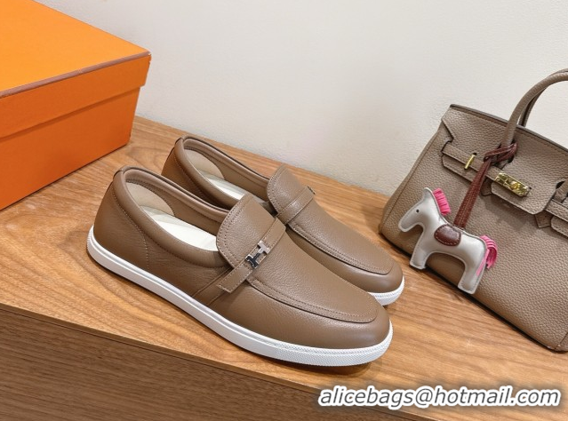 Unique Style Hermes Like Loafers in Grained Calfskin Grey 2025 H082009 0820100