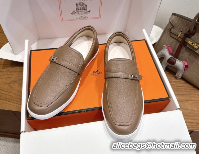 Unique Style Hermes Like Loafers in Grained Calfskin Grey 2025 H082009 0820100