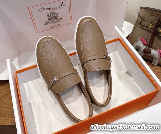 Unique Style Hermes Like Loafers in Grained Calfskin Grey 2025 H082009 0820100