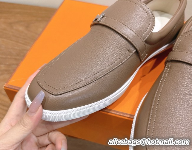 Unique Style Hermes Like Loafers in Grained Calfskin Grey 2025 H082009 0820100