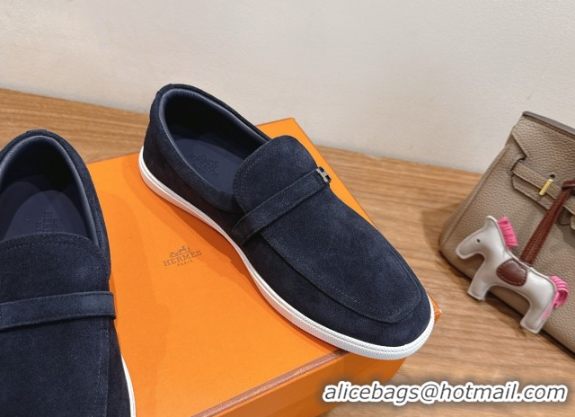 Good Looking Hermes Like Loafers in Suede Dark Blue 2025 H082009 0820102