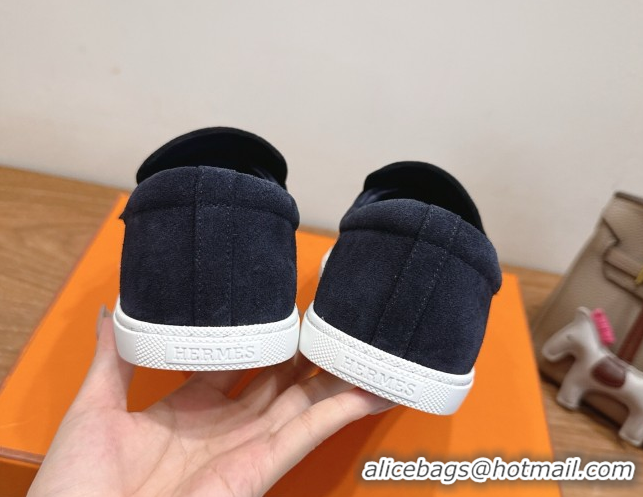 Good Looking Hermes Like Loafers in Suede Dark Blue 2025 H082009 0820102