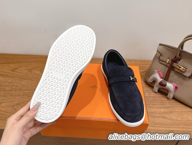 Good Looking Hermes Like Loafers in Suede Dark Blue 2025 H082009 0820102