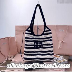 Good Quality Miu Miu Striped Knit tote bag 5BG231 White/Blue 2025