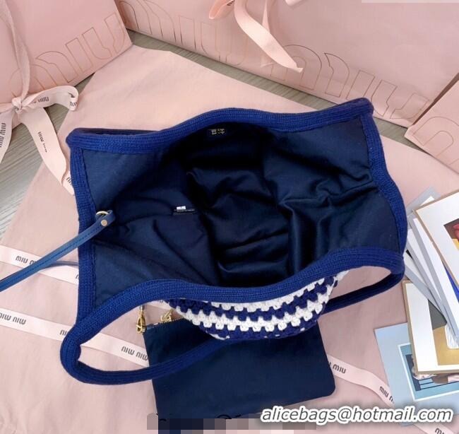 Good Quality Miu Miu Striped Knit tote bag 5BG231 White/Blue 2025