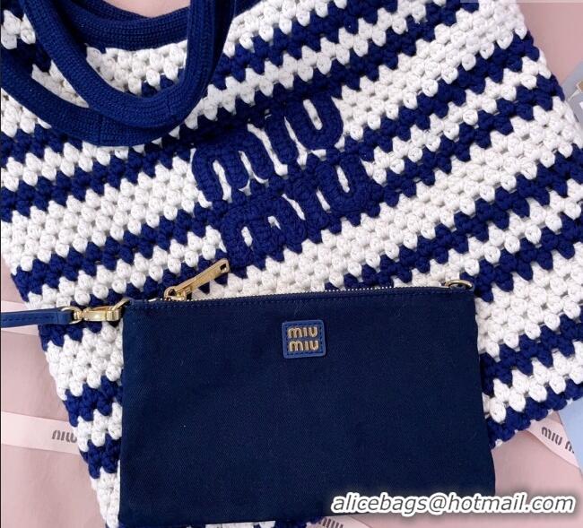 Good Quality Miu Miu Striped Knit tote bag 5BG231 White/Blue 2025