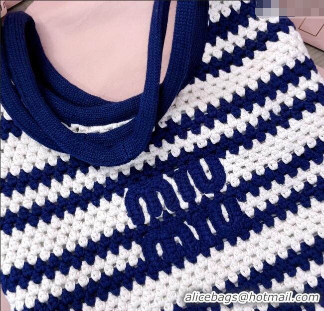 Good Quality Miu Miu Striped Knit tote bag 5BG231 White/Blue 2025