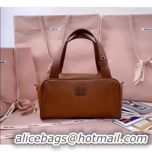 Grade Design Miu Miu Leather Top-Handle Bag 5BB182 Cognac Brown 2025
