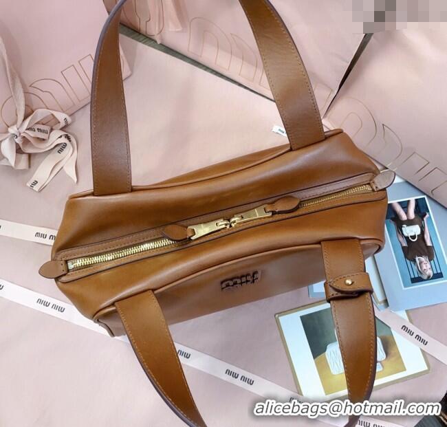 Grade Design Miu Miu Leather Top-Handle Bag 5BB182 Cognac Brown 2025