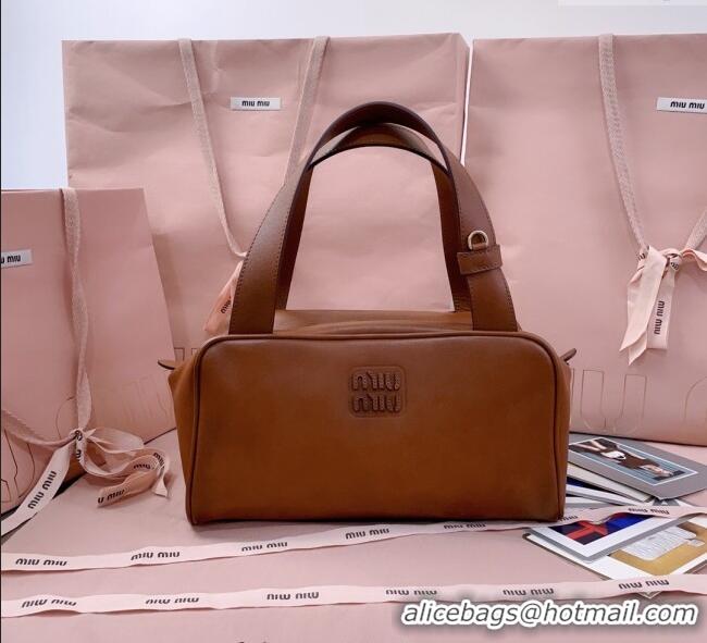 Grade Design Miu Miu Leather Top-Handle Bag 5BB182 Cognac Brown 2025