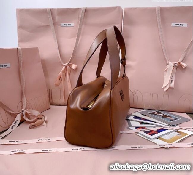 Grade Design Miu Miu Leather Top-Handle Bag 5BB182 Cognac Brown 2025