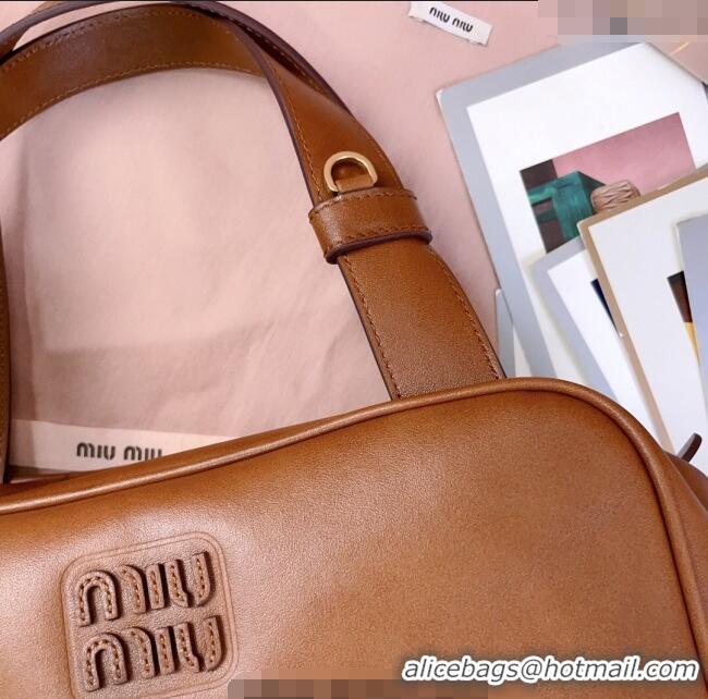 Grade Design Miu Miu Leather Top-Handle Bag 5BB182 Cognac Brown 2025
