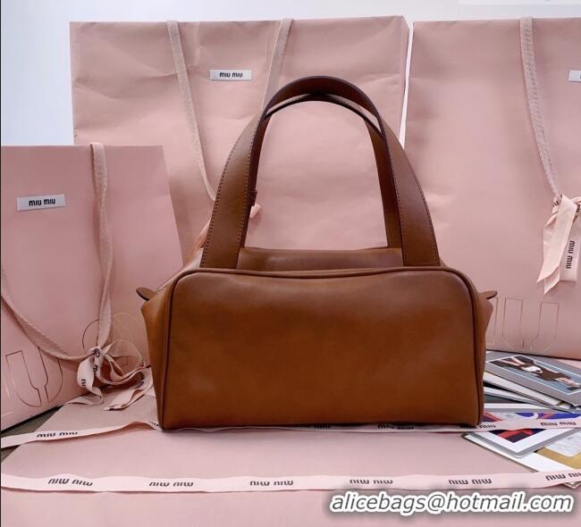 Grade Design Miu Miu Leather Top-Handle Bag 5BB182 Cognac Brown 2025