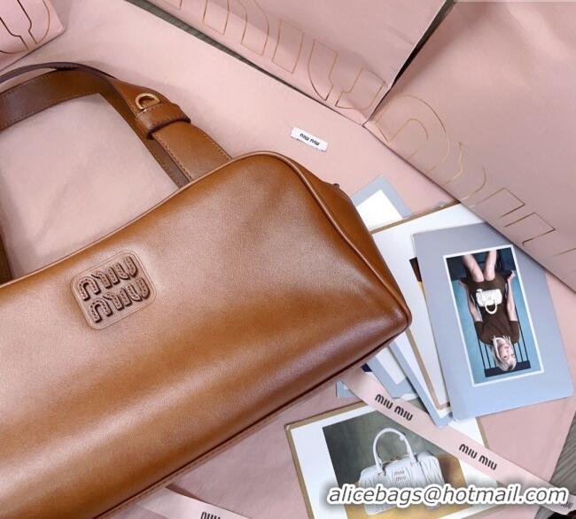 Grade Design Miu Miu Leather Top-Handle Bag 5BB182 Cognac Brown 2025