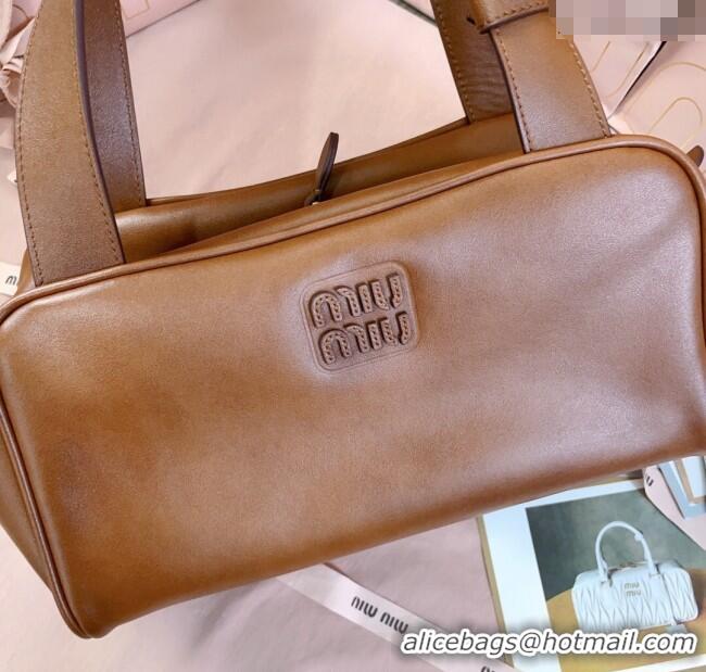Grade Design Miu Miu Leather Top-Handle Bag 5BB182 Cognac Brown 2025