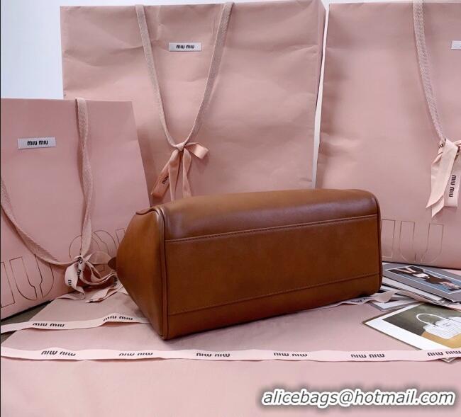 Grade Design Miu Miu Leather Top-Handle Bag 5BB182 Cognac Brown 2025
