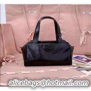 Top Grade Miu Miu Leather Top-Handle Bag 5BB182 Black 2025