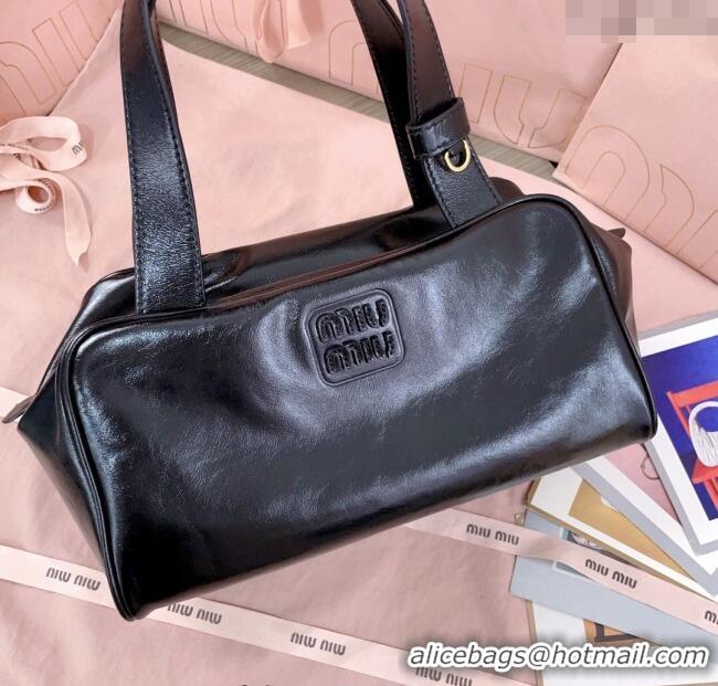 Top Grade Miu Miu Leather Top-Handle Bag 5BB182 Black 2025