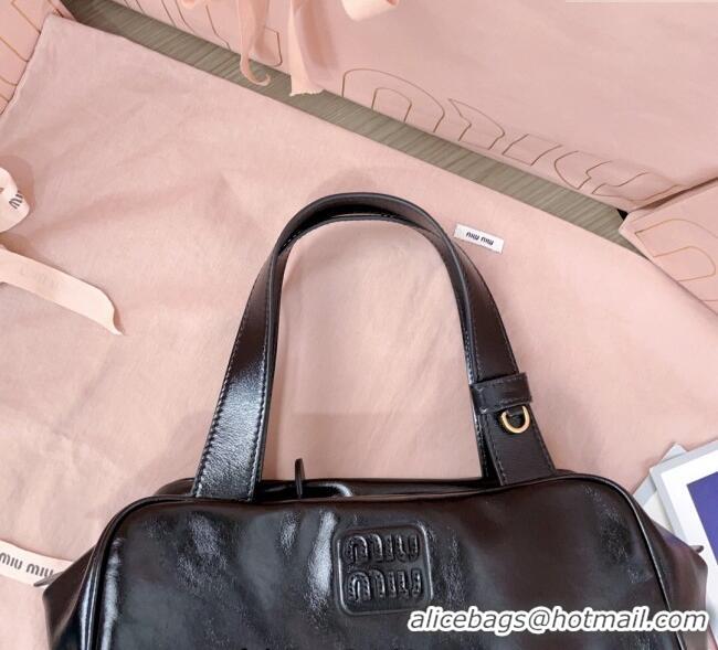 Top Grade Miu Miu Leather Top-Handle Bag 5BB182 Black 2025