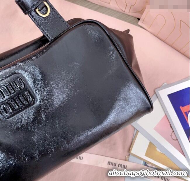 Top Grade Miu Miu Leather Top-Handle Bag 5BB182 Black 2025