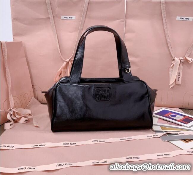 Top Grade Miu Miu Leather Top-Handle Bag 5BB182 Black 2025