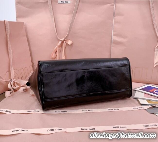 Top Grade Miu Miu Leather Top-Handle Bag 5BB182 Black 2025