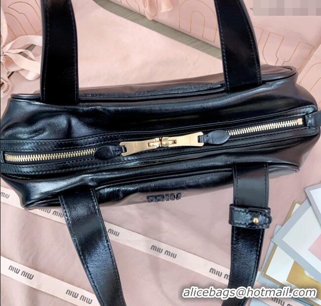 Top Grade Miu Miu Leather Top-Handle Bag 5BB182 Black 2025