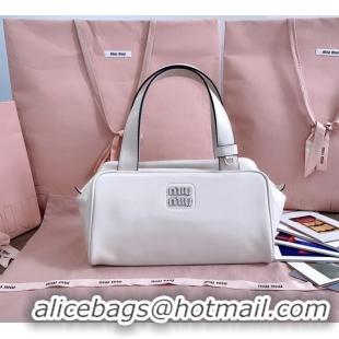 Big Discount Miu Miu Leather Top-Handle Bag 5BB182 White 2025