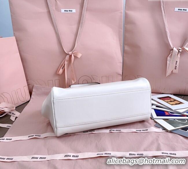 Big Discount Miu Miu Leather Top-Handle Bag 5BB182 White 2025