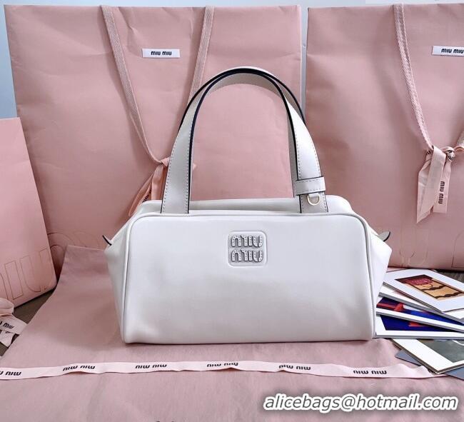 Big Discount Miu Miu Leather Top-Handle Bag 5BB182 White 2025