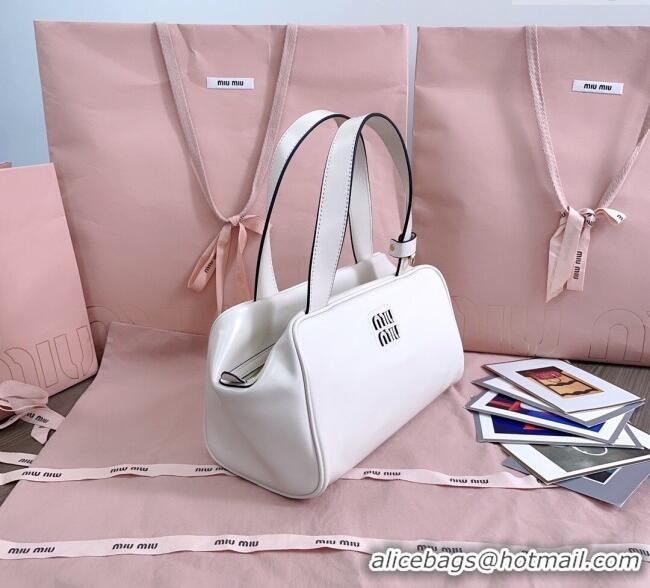 Big Discount Miu Miu Leather Top-Handle Bag 5BB182 White 2025
